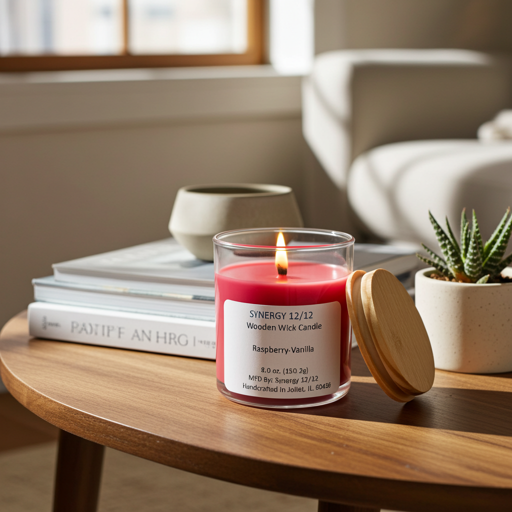 Raspberry-Vanilla Wooden Wick Candle 8 oz. (150.2g)