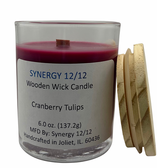 Cranberry Tulips Wooden Wick  Candle 6.0 oz (137.2g)